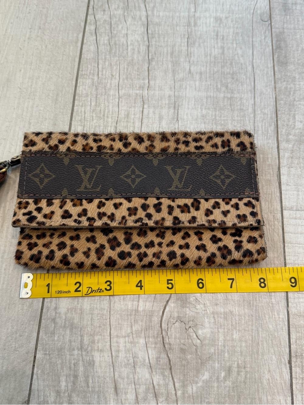 Upcycled Leopard Print Wristlet Clutch - Brown - Picture 4 of 8